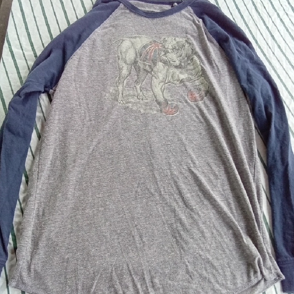 Mens M Lucky Brand Gray and Blue Long Sleeve Tee